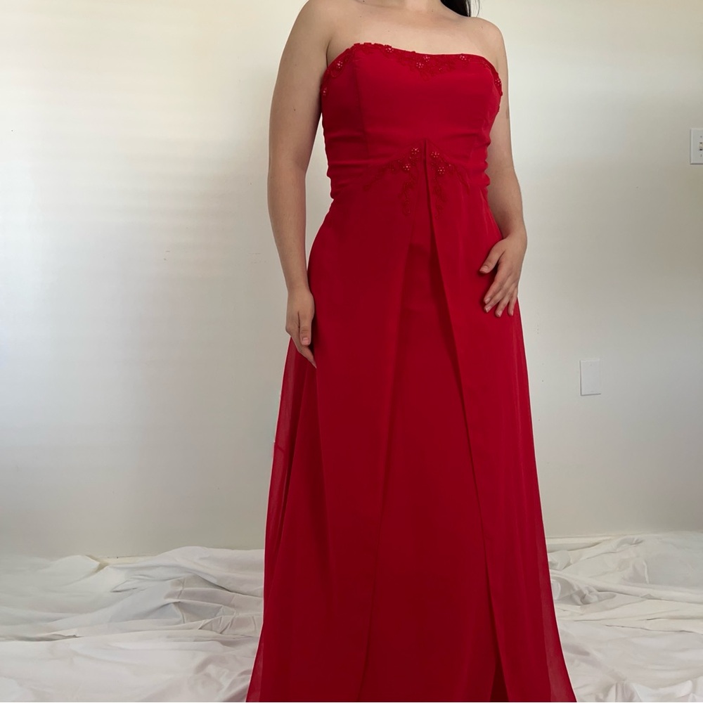 Y2K Vintage Alfred Angelo Red Corset Beaded Formal Homecoming Prom Dress / SZ 6